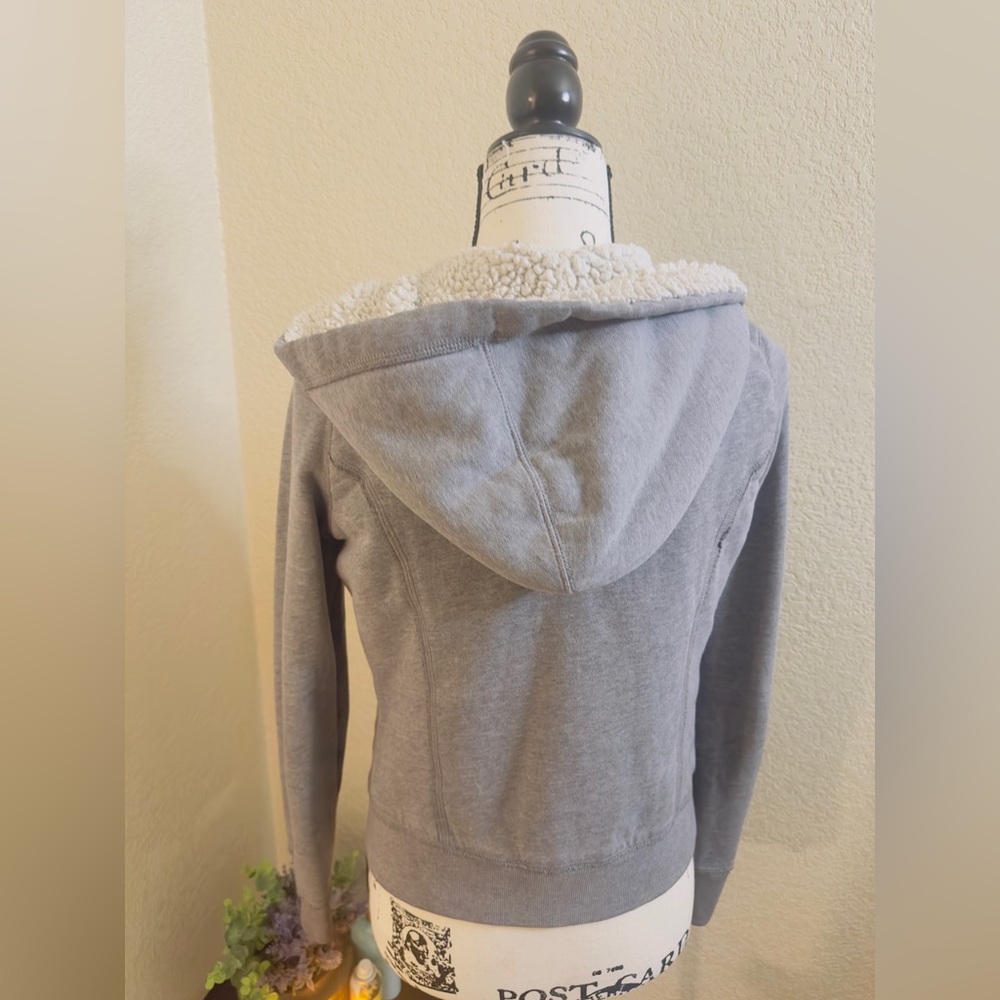 Y2K Icon! Abercrombie & Fitch Sherpa-Lined Logo Hoodie - Grey - Size Large - Picture 3 of 5